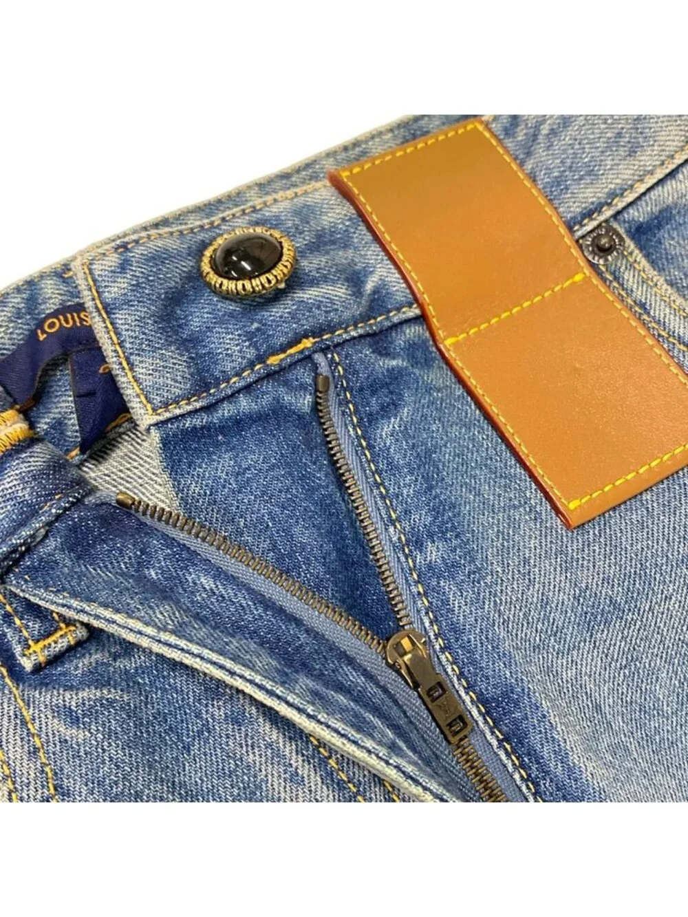 Louis Vuitton Jeans 34 S Gm1 Blue Full Length Monogram Patch Cut Out Cotton